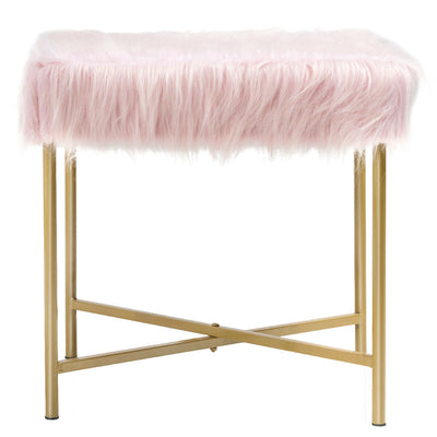 Faux Fur Ottoman with Metal Legs