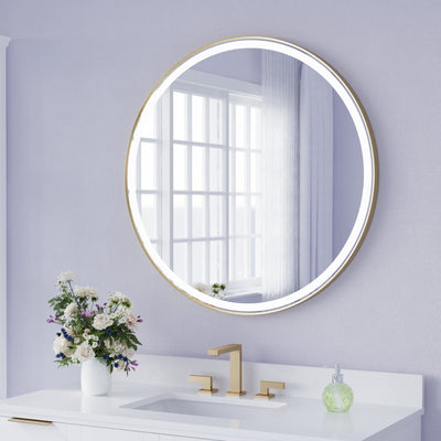 36 in.  W x 36 in.  H Brushed Gold Framed Round LED Light Bathroom Vanity Mirror