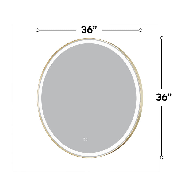 36 in.  W x 36 in.  H Brushed Gold Framed Round LED Light Bathroom Vanity Mirror