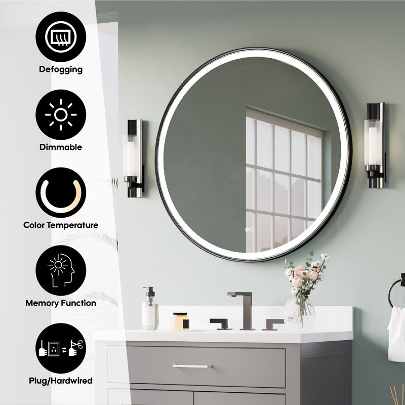 36 in. W x 36 in. H Matte Black Framed Round LED Light Bathroom Vanity Mirror