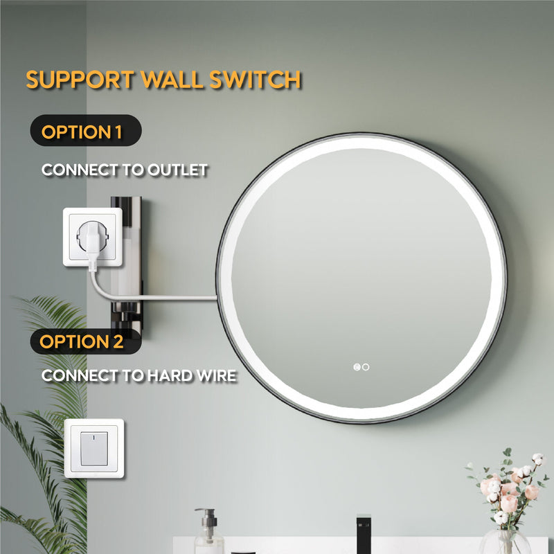 36 in. W x 36 in. H Matte Black Framed Round LED Light Bathroom Vanity Mirror