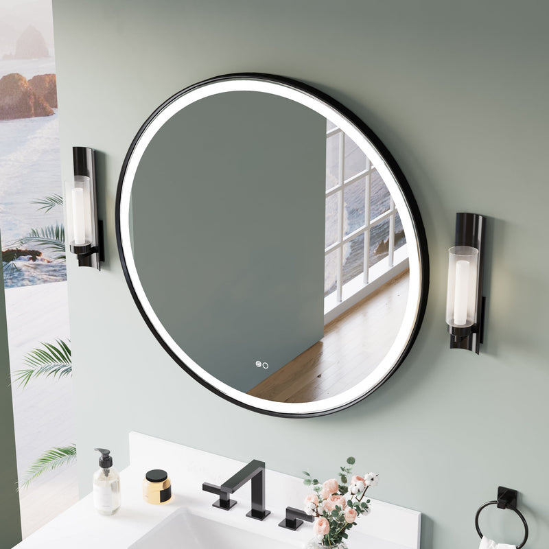 36 in. W x 36 in. H Matte Black Framed Round LED Light Bathroom Vanity Mirror