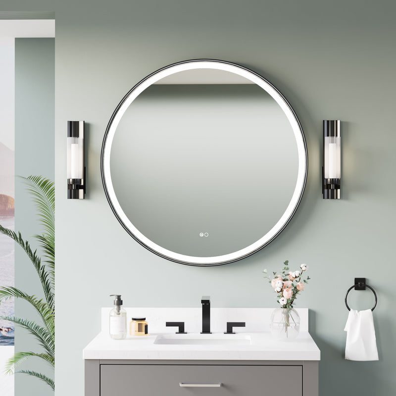 36 in. W x 36 in. H Matte Black Framed Round LED Light Bathroom Vanity Mirror