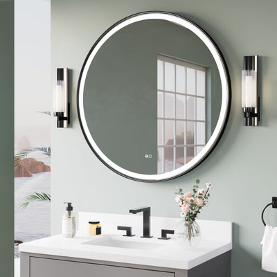 36 in. W x 36 in. H Matte Black Framed Round LED Light Bathroom Vanity Mirror