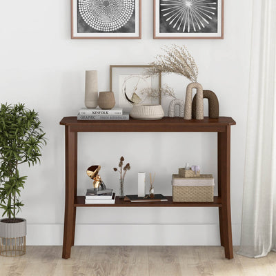 2-Tier Freestanding Wooden Console Table with Open Shelf