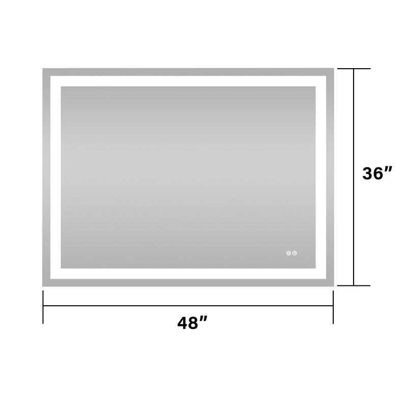 48 in. W x 36 in. H Frameless Rectangular LED Light Bathroom Mirror