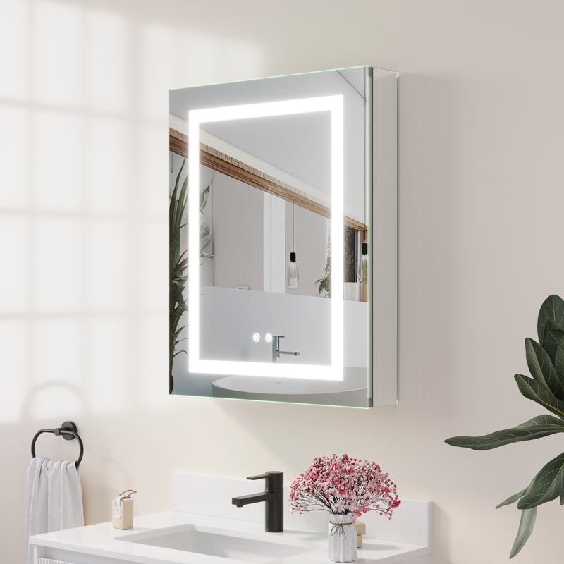 24 in. x 30 in. LED Lighted Surface/Recessed Mount Mirror Medicine Cabinet with Outlet Right Side