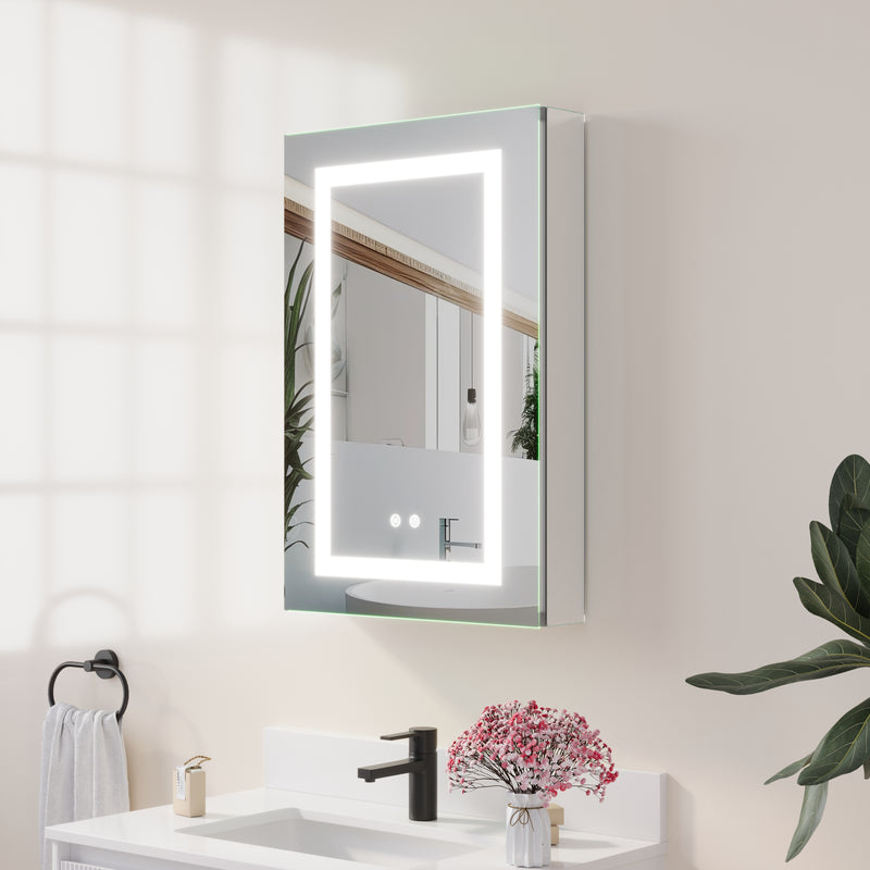 20-in x 30-in Lighted LED Surface/Recessed Mount Mirrored Rectangle Medicine Cabinet with Outlet Right Side