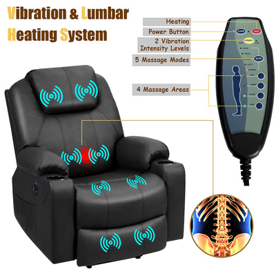 Electric Recliner Chair Massage Sofa Leather w/ USB Charge Port