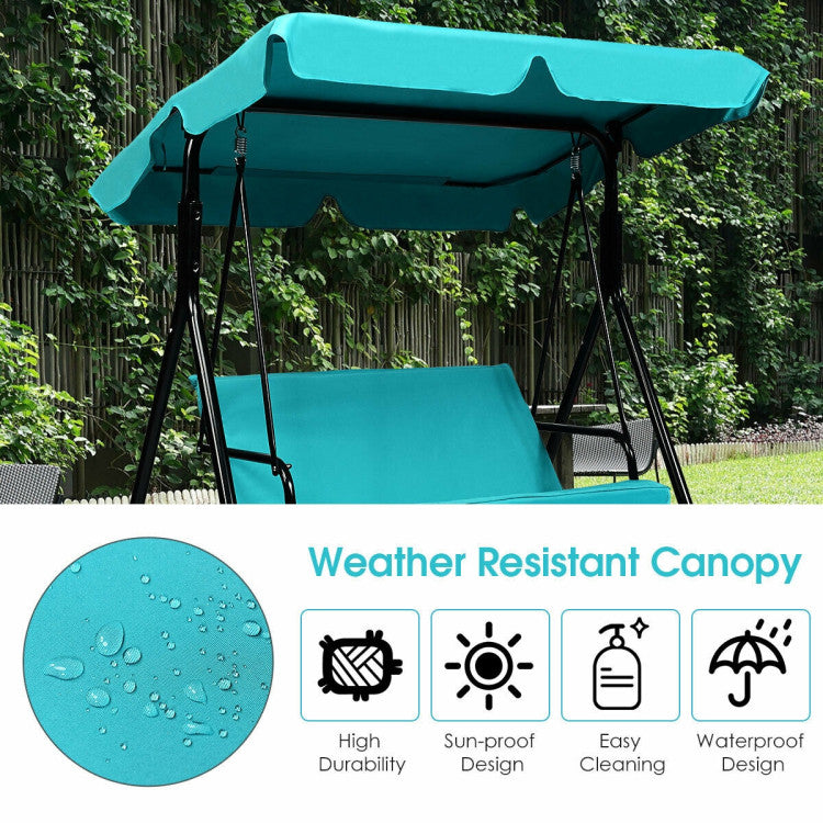 2 Person Weather Resistant Canopy Swing for Porch Garden Backyard Lawn