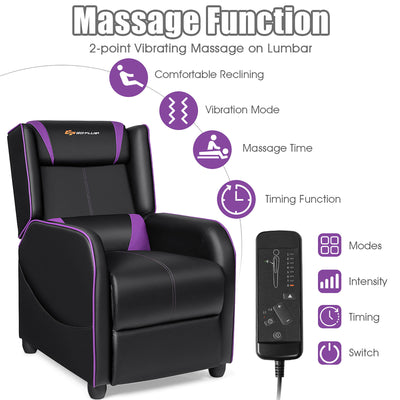 Massage Gaming Recliner Chair Single Living Room Sofa Home Theater Seat Purple