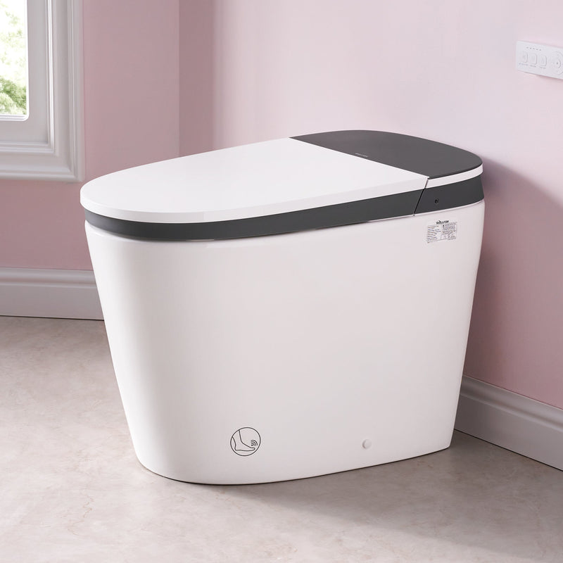 Elongated Smart Bidet Toilet in White with Built-in Tank, Foot Sensor Function, Auto Flush,LED Display