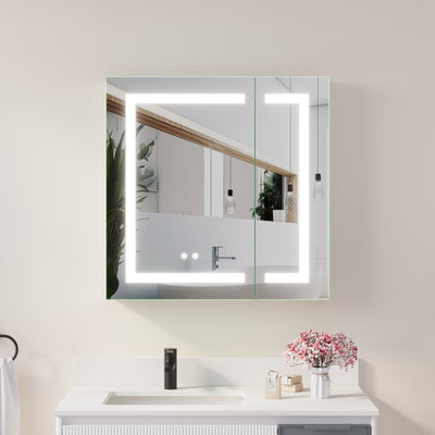 30-in x 30-in Lighted LED Surface/Recessed Mount Aluminum Mirrored Medicine Cabinet with Outlet