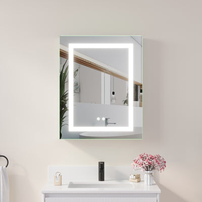 24-in x 30-in Lighted LED Surface/Recessed Mount Mirrored Rectangle Medicine Cabinet with Outlet left Side