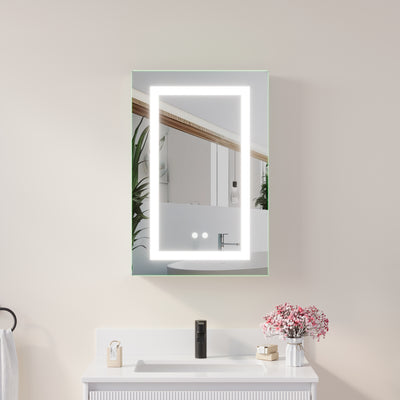 20-in x 30-in Lighted LED Surface/Recessed Mount Mirrored Rectangle Medicine Cabinet with Outlet Right Side