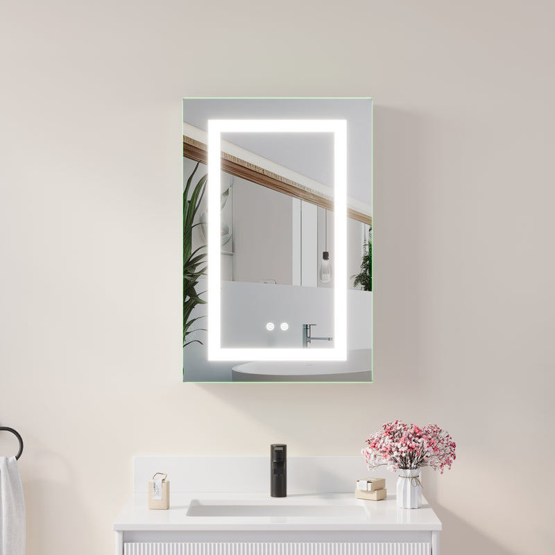 20-in x 30-in Lighted LED Surface/Recessed Mount Mirrored Rectangle Medicine Cabinet with Outlet left Side