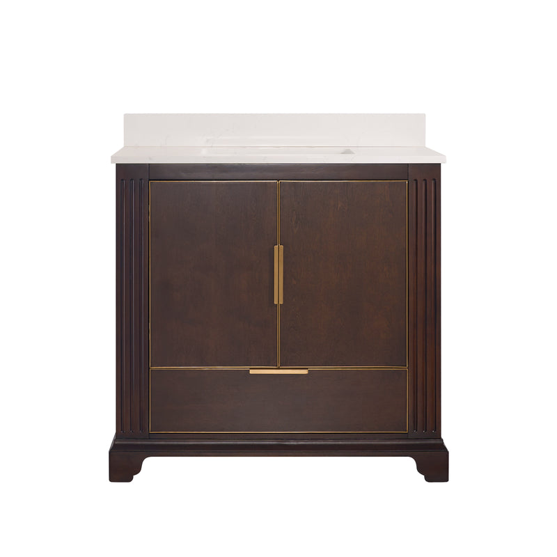 36inch Freestanding Bathroom Vanity with Carrara White Marble Top, Espresso