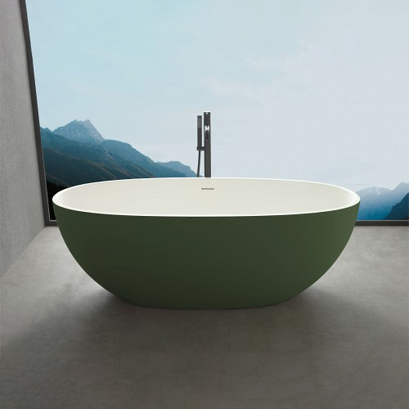 65inch Stone Resin Solid Surface Flatbottom Free-Standing Bathtub Inside White Outside  Green