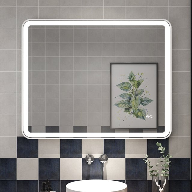 40 x 32 inch LED Bathroom Mirror, Wall Mounted Bathroom Vanity Framed Mirror with Dimmer, IP54 Enhanced Anti-Fog