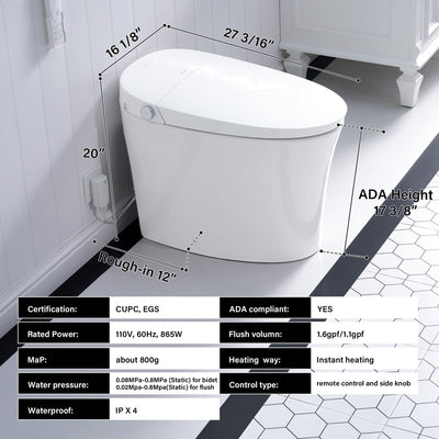 Elongated Smart Bidet Toilet in White with Built-in Tank, Foot Sensor Function, Auto Flush