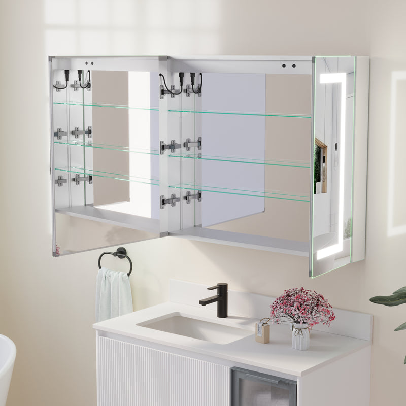 36-in x 30-in Lighted LED Surface/Recessed Mount Aluminum Mirrored Medicine Cabinet with Outlet