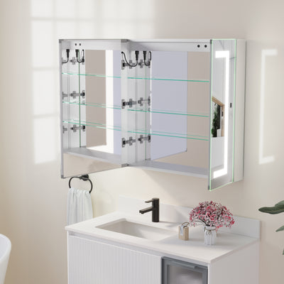 30-in x 30-in Lighted LED Surface/Recessed Mount Aluminum Mirrored Medicine Cabinet with Outlet