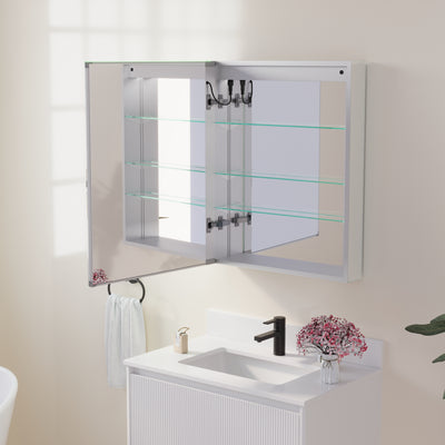 24-in x 30-in Lighted LED Surface/Recessed Mount Mirrored Rectangle Medicine Cabinet with Outlet left Side