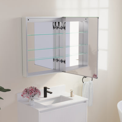 24 in. x 30 in. LED Lighted Surface/Recessed Mount Mirror Medicine Cabinet with Outlet Right Side