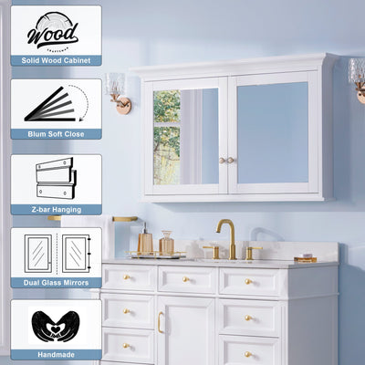 48 in.W x 30 in.H Surface-Mount Bathroom Medicine Cabinet with Mirror in White