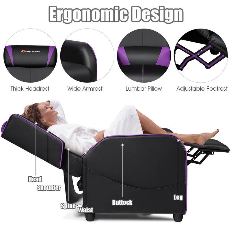 Massage Gaming Recliner Chair Single Living Room Sofa Home Theater Seat Purple