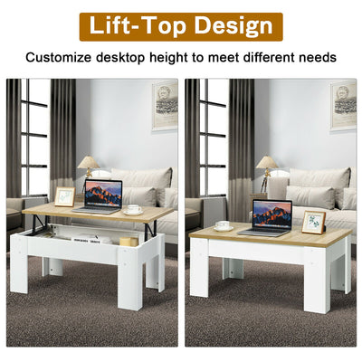 Lift Top Coffee Table Pop-UP Cocktail Table w/Hidden Compartment & Shelf Brown