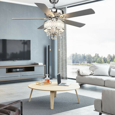 52 Inch Crystal Ceiling Fan Lamp with 5 Reversible Blades