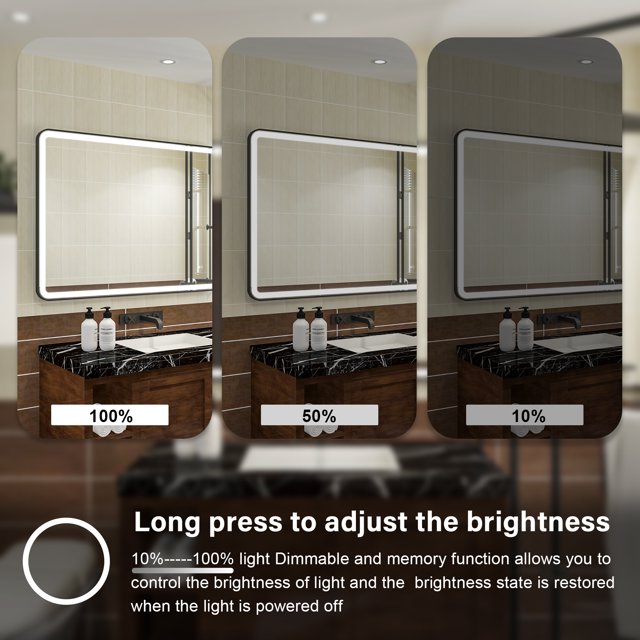 48 x 36 inch LED Bathroom Mirror, Wall Mounted Bathroom Vanity Framed Mirror with Dimmer, IP54 Enhanced Anti-Fog