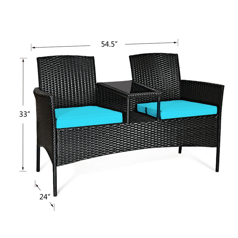 Wicker Patio Conversation Furniture Set with Removable Cushions and Table