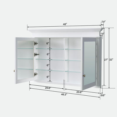 48 in.W x 32 in.H Recessed Bathroom Medicine Cabinet with Mirror in White