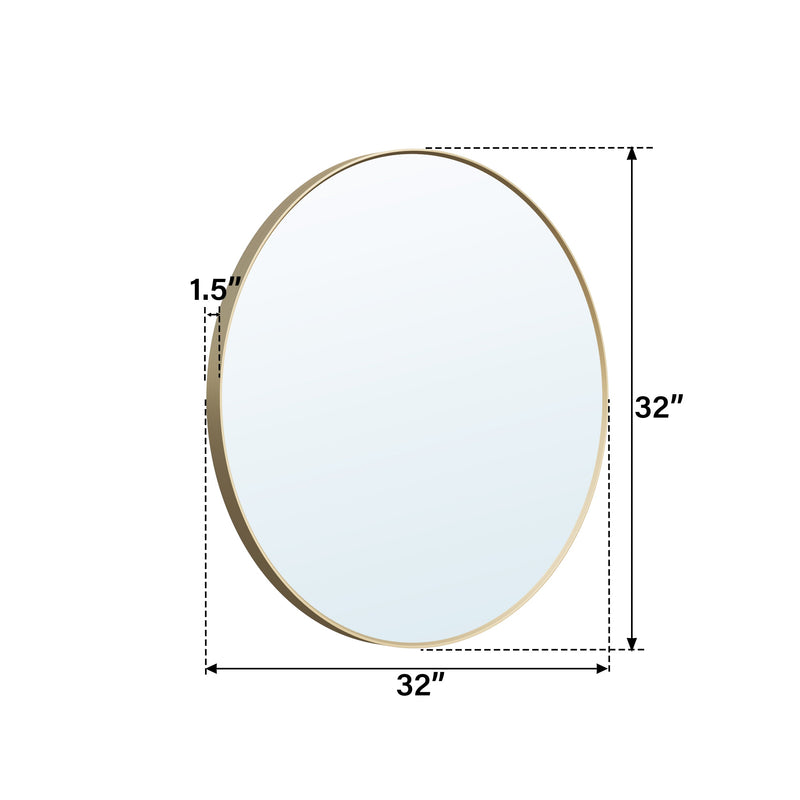 32 in. W x 32 in. H Brushed Gold Modern Bathroom Mirror Round Framed Aluminum Wall Mirror