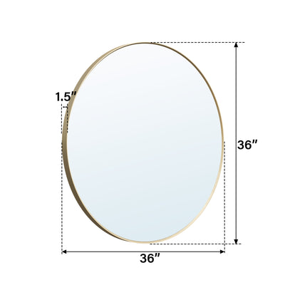 36 in. W x 36 in. H Brushed Gold Modern Bathroom Mirror Round Framed Aluminum Wall Mirror