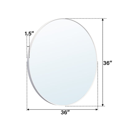 36 in. W x 36 in. H White Modern Bathroom Mirror Round Framed Aluminum Wall Mirror