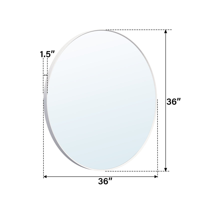 36 in. W x 36 in. H White Modern Bathroom Mirror Round Framed Aluminum Wall Mirror