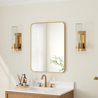 24-in W x 32-in H Brushed Gold Rectangular Framed Bathroom Vanity Mirror