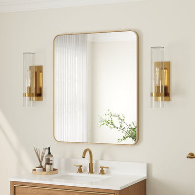 30-in W x 36-in H Brushed Gold Rectangular Framed Bathroom Vanity Mirror