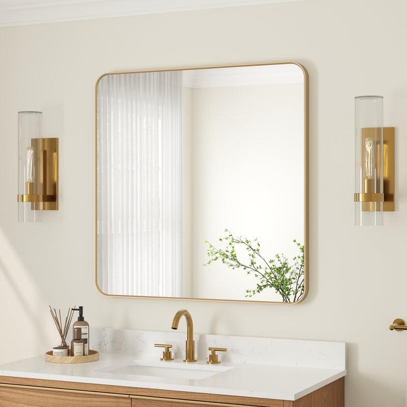 36-in W x 36-in H Brushed Gold Rectangular Framed Bathroom Vanity Mirror