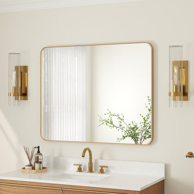 40-in W x 32-in H Brushed Gold Rectangular Framed Bathroom Vanity Mirror