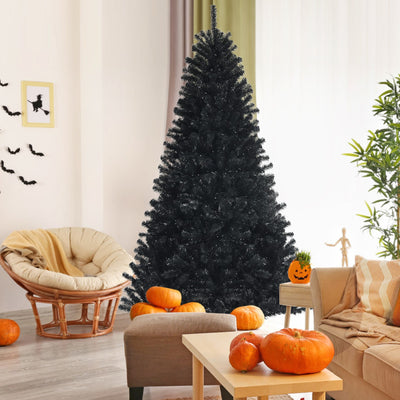 Black Artificial Christmas Halloween Tree with Purple LED Lights