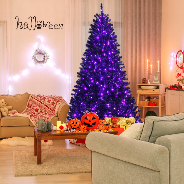 Black Artificial Christmas Halloween Tree with Purple LED Lights