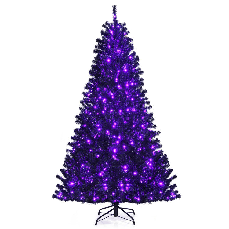 Black Artificial Christmas Halloween Tree with Purple LED Lights