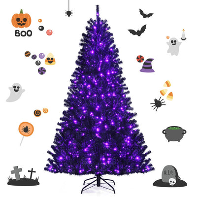 Black Artificial Christmas Halloween Tree with Purple LED Lights