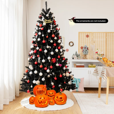 Black Artificial Christmas Halloween Tree with Purple LED Lights