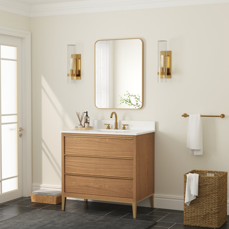 24-in W x 32-in H Brushed Gold Rectangular Framed Bathroom Vanity Mirror