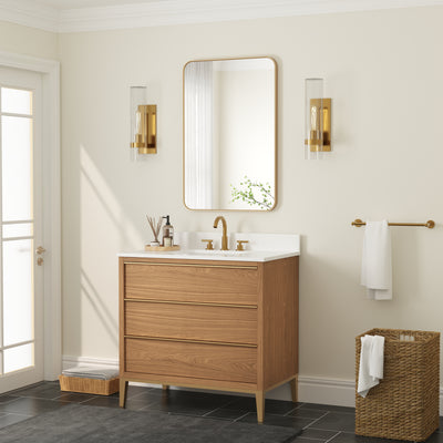 24-in W x 36-in H Brushed Gold Rectangular Framed Bathroom Vanity Mirror